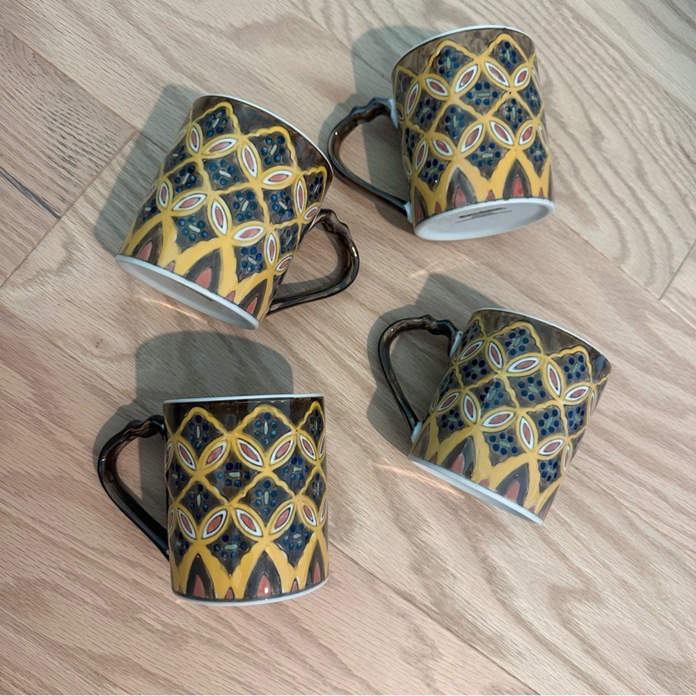 Cost Plus World Market Geometric Yellow and Blue Mugs